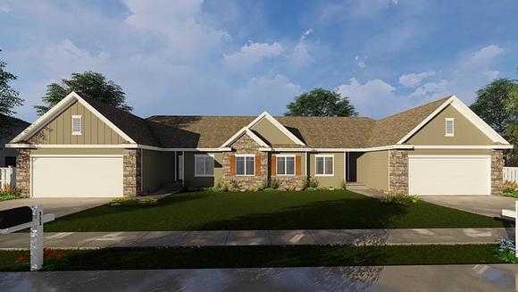 Country, Ranch, Traditional Multi-Family Plan 44182 with 6 Beds, 4 Baths, 4 Car Garage Elevation