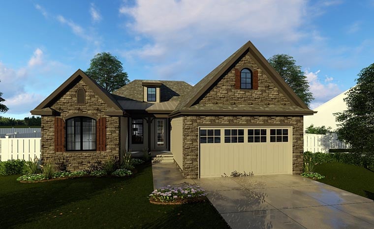 Cottage, European, Traditional House Plan 44184 with 3 Beds, 2 Baths, 2 Car Garage Elevation