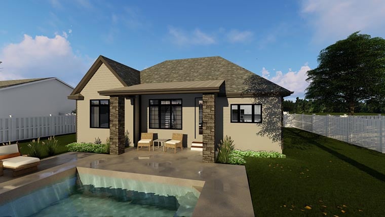 Cottage, European, Traditional House Plan 44184 with 3 Beds, 2 Baths, 2 Car Garage Rear Elevation