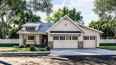 Cottage, Ranch, Traditional House Plan 44186 with 3 Beds, 2 Baths, 3 Car Garage