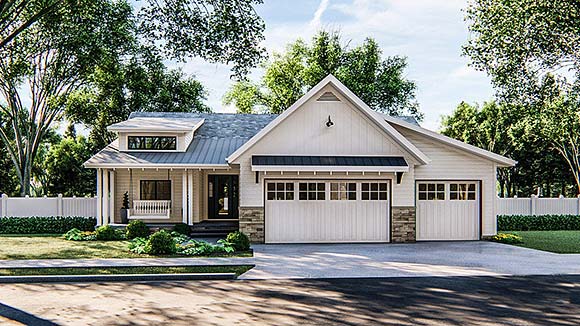 Cottage, Ranch, Traditional House Plan 44186 with 3 Beds, 2 Baths, 3 Car Garage Elevation