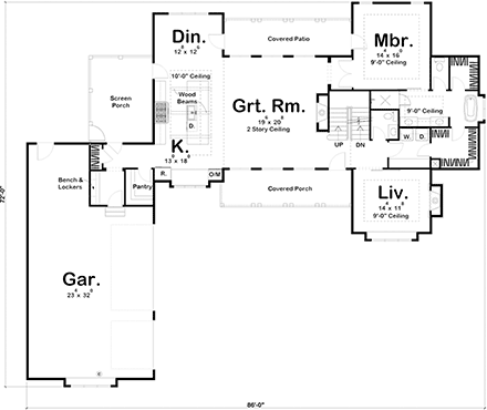 Farmhouse House Plan 44189 with 4 Beds, 4 Baths, 3 Car Garage First Level Plan