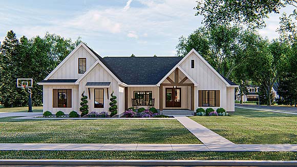 Craftsman, Farmhouse, Traditional House Plan 44192 with 4 Beds, 4 Baths, 2 Car Garage Elevation