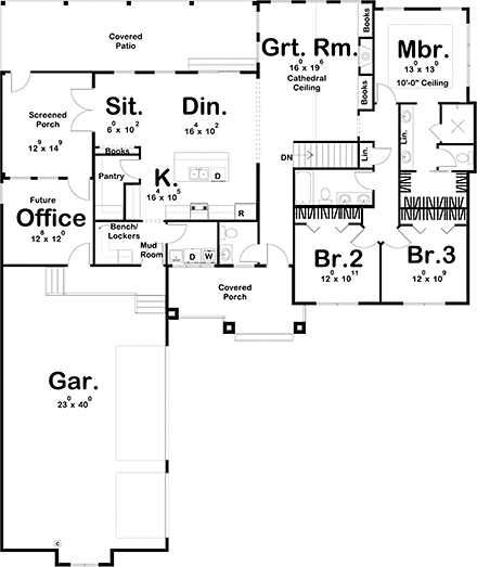 Craftsman House Plan 44193 with 3 Beds, 3 Baths, 3 Car Garage First Level Plan