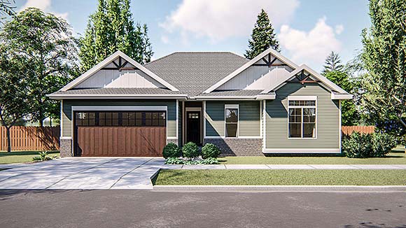 Craftsman, Traditional House Plan 44197 with 3 Beds, 2 Baths, 2 Car Garage Elevation