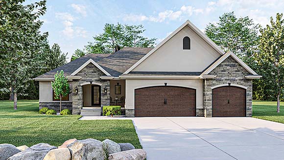Traditional House Plan 44198 with 3 Beds, 2 Baths, 3 Car Garage Elevation