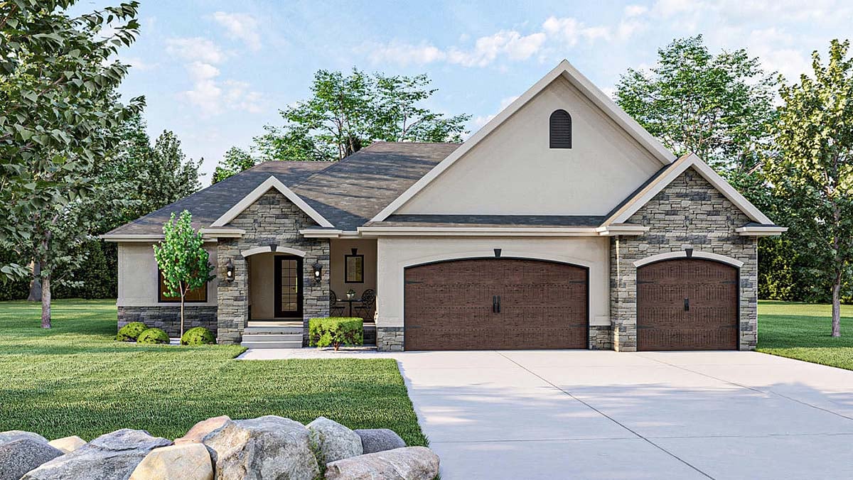 Traditional Plan with 1568 Sq. Ft., 3 Bedrooms, 2 Bathrooms, 3 Car Garage Elevation