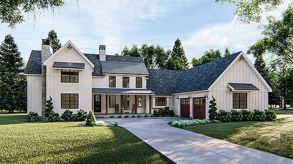 Farmhouse, Traditional House Plan 44199 with 5 Beds, 4 Baths, 2 Car Garage Elevation
