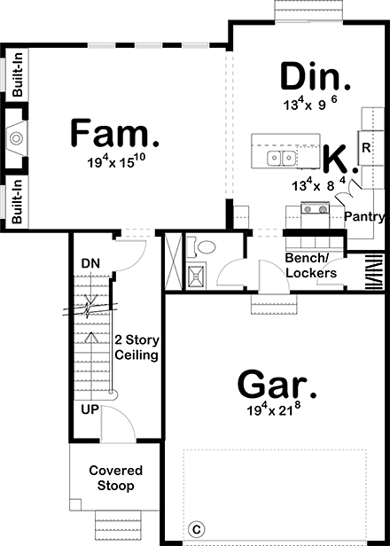 Farmhouse House Plan 44201 with 3 Beds, 3 Baths, 2 Car Garage First Level Plan