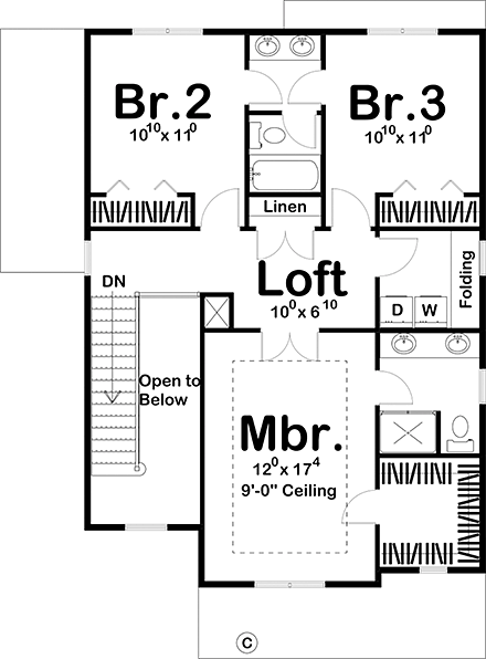 Farmhouse House Plan 44201 with 3 Beds, 3 Baths, 2 Car Garage Second Level Plan