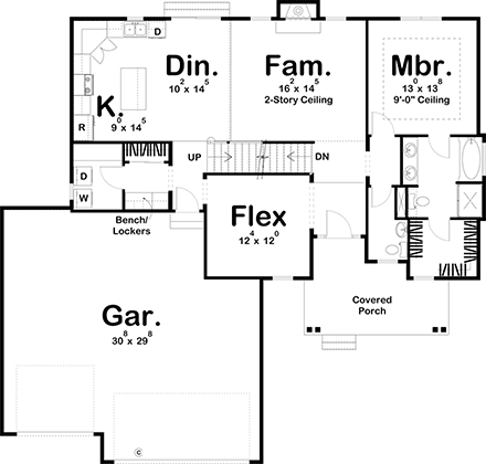 Farmhouse, Ranch House Plan 44203 with 3 Beds, 3 Baths, 3 Car Garage First Level Plan