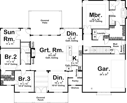 Farmhouse House Plan 44204 with 3 Beds, 2 Baths, 2 Car Garage First Level Plan
