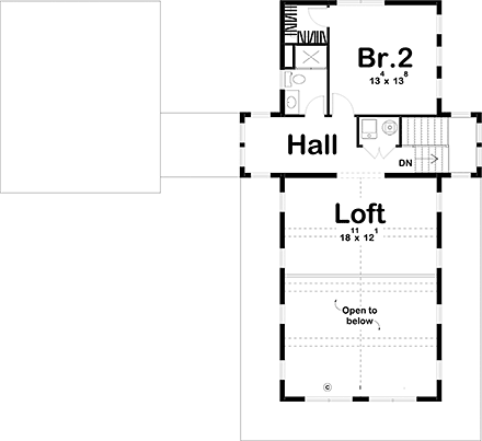 Cottage, Farmhouse House Plan 44206 with 2 Beds, 2 Baths, 2 Car Garage Second Level Plan