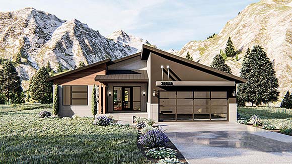 Contemporary, Modern House Plan 44210 with 3 Beds, 2 Baths, 2 Car Garage Elevation