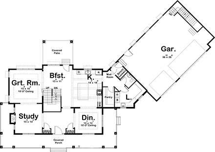 Farmhouse House Plan 44211 with 4 Beds, 4 Baths, 3 Car Garage First Level Plan