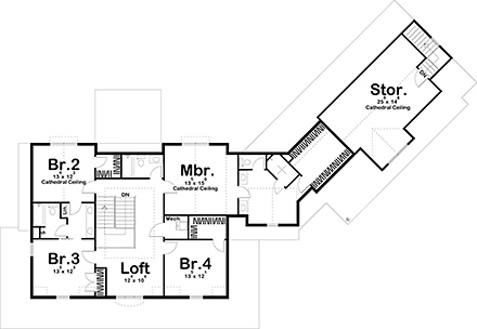 Farmhouse House Plan 44211 with 4 Beds, 4 Baths, 3 Car Garage Second Level Plan