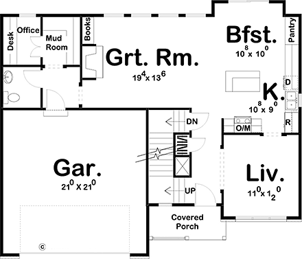 Farmhouse House Plan 44217 with 3 Beds, 3 Baths, 2 Car Garage First Level Plan