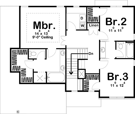 Farmhouse House Plan 44217 with 3 Beds, 3 Baths, 2 Car Garage Second Level Plan