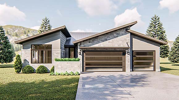 Contemporary, Modern, Retro House Plan 44218 with 3 Beds, 2 Baths, 3 Car Garage Elevation
