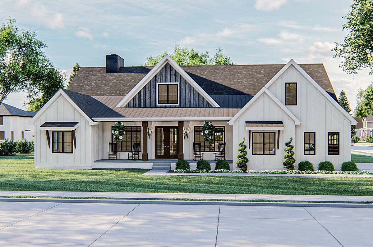 Farmhouse Plan with 2461 Sq. Ft., 4 Bedrooms, 3 Bathrooms, 2 Car Garage Elevation