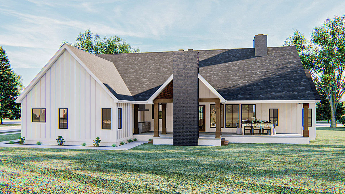 Farmhouse Plan with 2461 Sq. Ft., 4 Bedrooms, 3 Bathrooms, 2 Car Garage Rear Elevation
