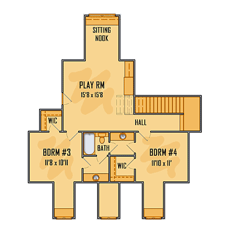 Country, Farmhouse, Southwest, Traditional House Plan 44304 with 4 Beds, 4 Baths, 3 Car Garage Second Level Plan