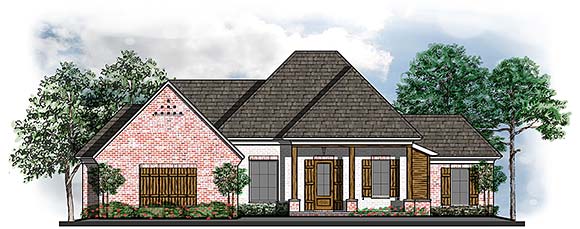 Country, Craftsman, European, Farmhouse, Southern, Southwest, Traditional House Plan 44311 with 4 Beds, 3 Baths, 2 Car Garage Elevation