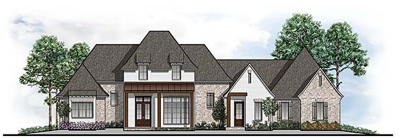 Country, European, Ranch, Southern, Traditional House Plan 44316 with 4 Beds, 3 Baths, 3 Car Garage Elevation