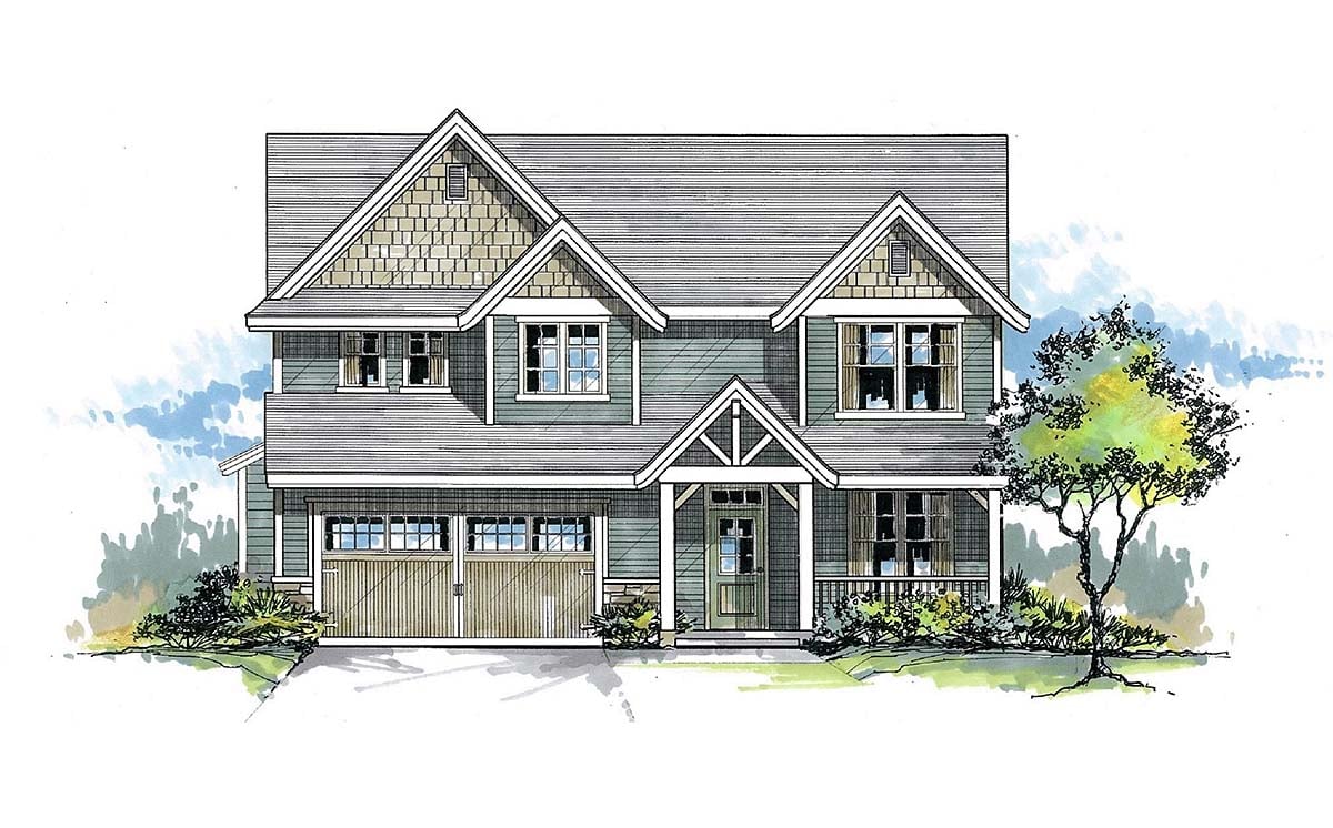 Craftsman, Traditional House Plan 44400 with 4 Beds, 3 Baths, 2 Car Garage Elevation