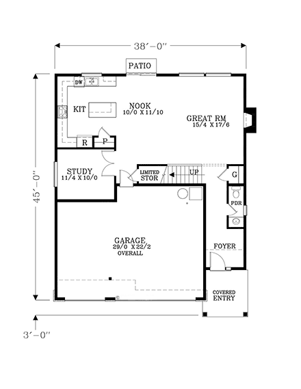 Craftsman, Traditional House Plan 44404 with 5 Beds, 3 Baths, 3 Car Garage First Level Plan