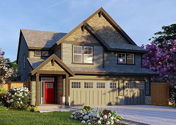 Craftsman, Traditional House Plan 44404 with 5 Beds, 3 Baths, 3 Car Garage Elevation