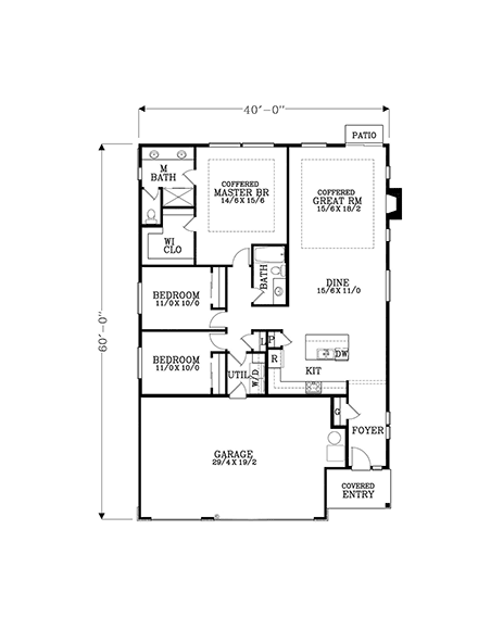 Craftsman, Ranch, Traditional House Plan 44406 with 3 Beds, 2 Baths, 3 Car Garage First Level Plan