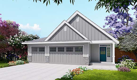 Craftsman, Ranch, Traditional House Plan 44406 with 3 Beds, 2 Baths, 3 Car Garage Elevation