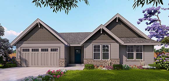 Craftsman, Ranch, Traditional House Plan 44408 with 3 Beds, 2 Baths, 2 Car Garage Elevation