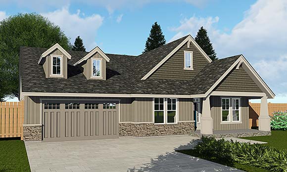 Craftsman, Ranch, Traditional House Plan 44409 with 4 Beds, 3 Baths, 2 Car Garage Elevation