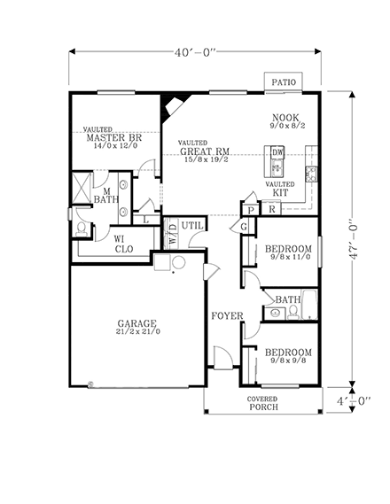 Craftsman, Ranch, Traditional House Plan 44412 with 3 Beds, 2 Baths, 2 Car Garage First Level Plan