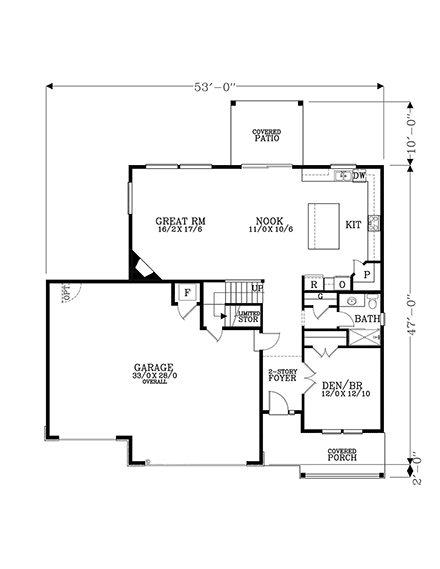 Traditional House Plan 44501 with 4 Beds, 3 Baths, 3 Car Garage First Level Plan