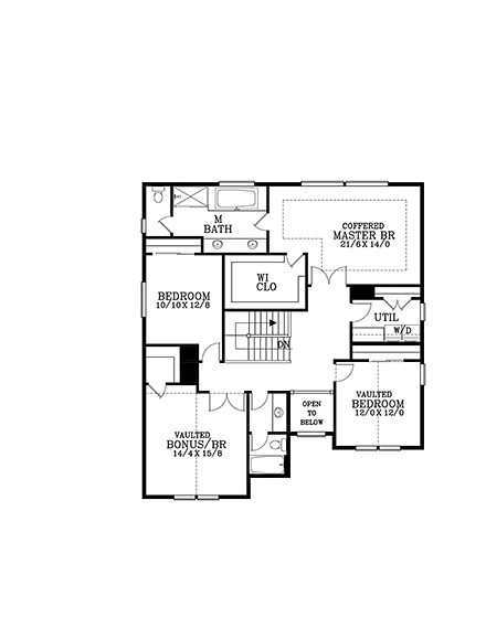 Traditional House Plan 44501 with 4 Beds, 3 Baths, 3 Car Garage Second Level Plan