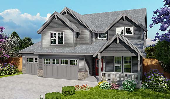 Traditional House Plan 44501 with 4 Beds, 3 Baths, 3 Car Garage Elevation