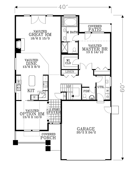 Craftsman, Traditional House Plan 44505 with 3 Beds, 3 Baths, 2 Car Garage First Level Plan