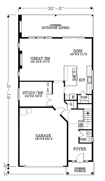 Contemporary, Modern House Plan 44506 with 3 Beds, 3 Baths, 2 Car Garage First Level Plan