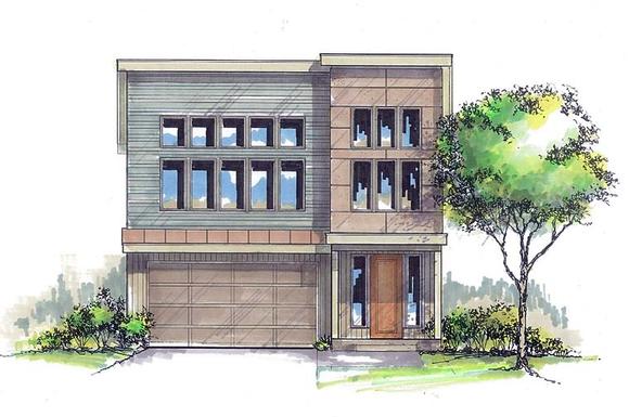 Contemporary, Modern House Plan 44506 with 3 Beds, 3 Baths, 2 Car Garage Elevation