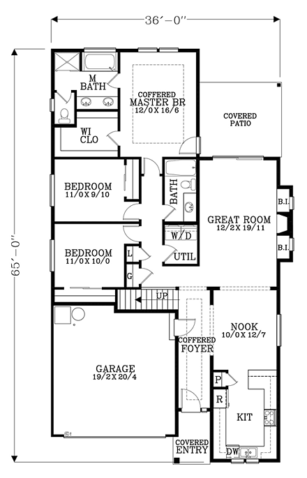 Bungalow, Craftsman, Traditional House Plan 44520 with 3 Beds, 2 Baths, 2 Car Garage First Level Plan