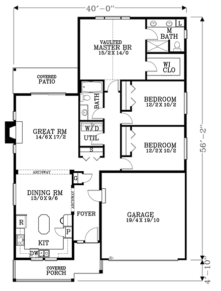 Craftsman, Traditional House Plan 44607 with 3 Beds, 2 Baths, 2 Car Garage First Level Plan