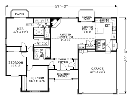 Craftsman, Ranch, Traditional House Plan 44608 with 3 Beds, 2 Baths, 2 Car Garage First Level Plan