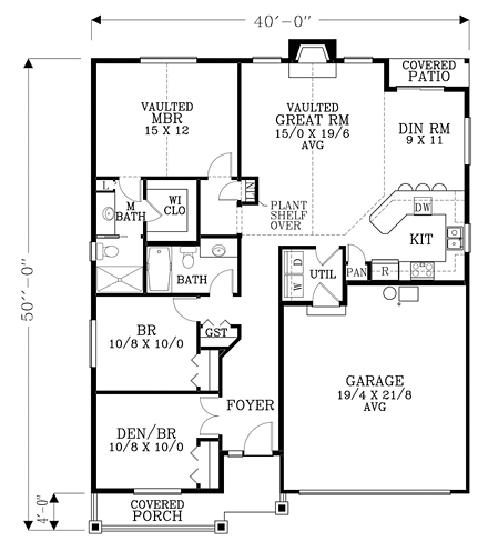 Cottage, Country, Craftsman, Traditional House Plan 44609 with 3 Beds, 2 Baths, 2 Car Garage First Level Plan