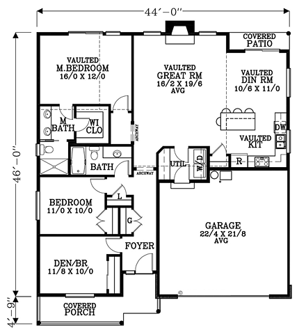 Cottage, Craftsman, Traditional House Plan 44610 with 3 Beds, 2 Baths, 2 Car Garage First Level Plan