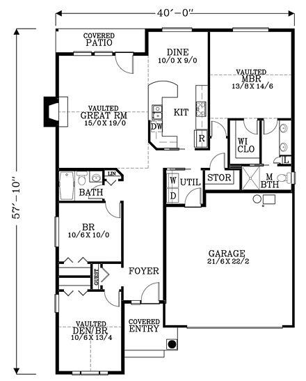 Cottage, Country, Craftsman, Traditional House Plan 44612 with 3 Beds, 2 Baths, 2 Car Garage First Level Plan
