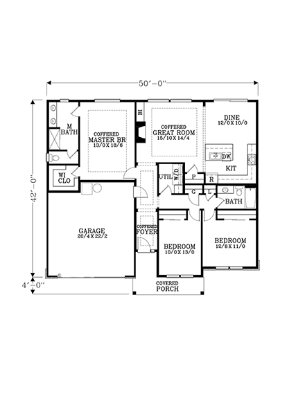 Craftsman, Traditional House Plan 44615 with 3 Beds, 2 Baths, 2 Car Garage First Level Plan