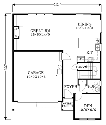 Craftsman, Traditional House Plan 44616 with 3 Beds, 3 Baths, 2 Car Garage First Level Plan